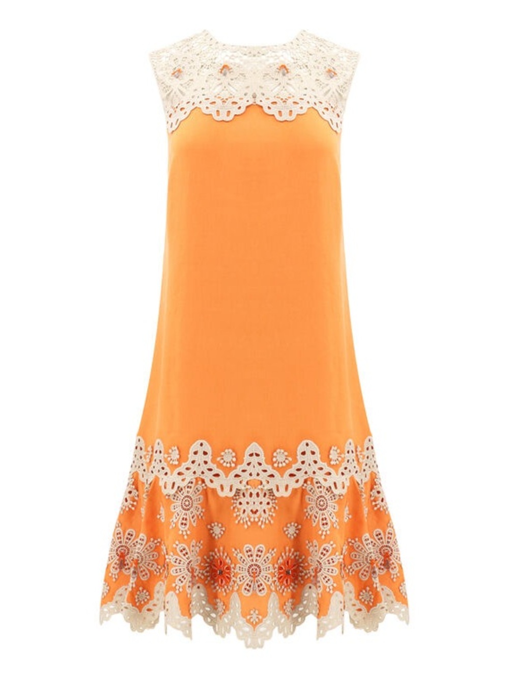 KOBI HALPERIN • Gracie Crochet-Trim Shift Dress orange cream beaded Large